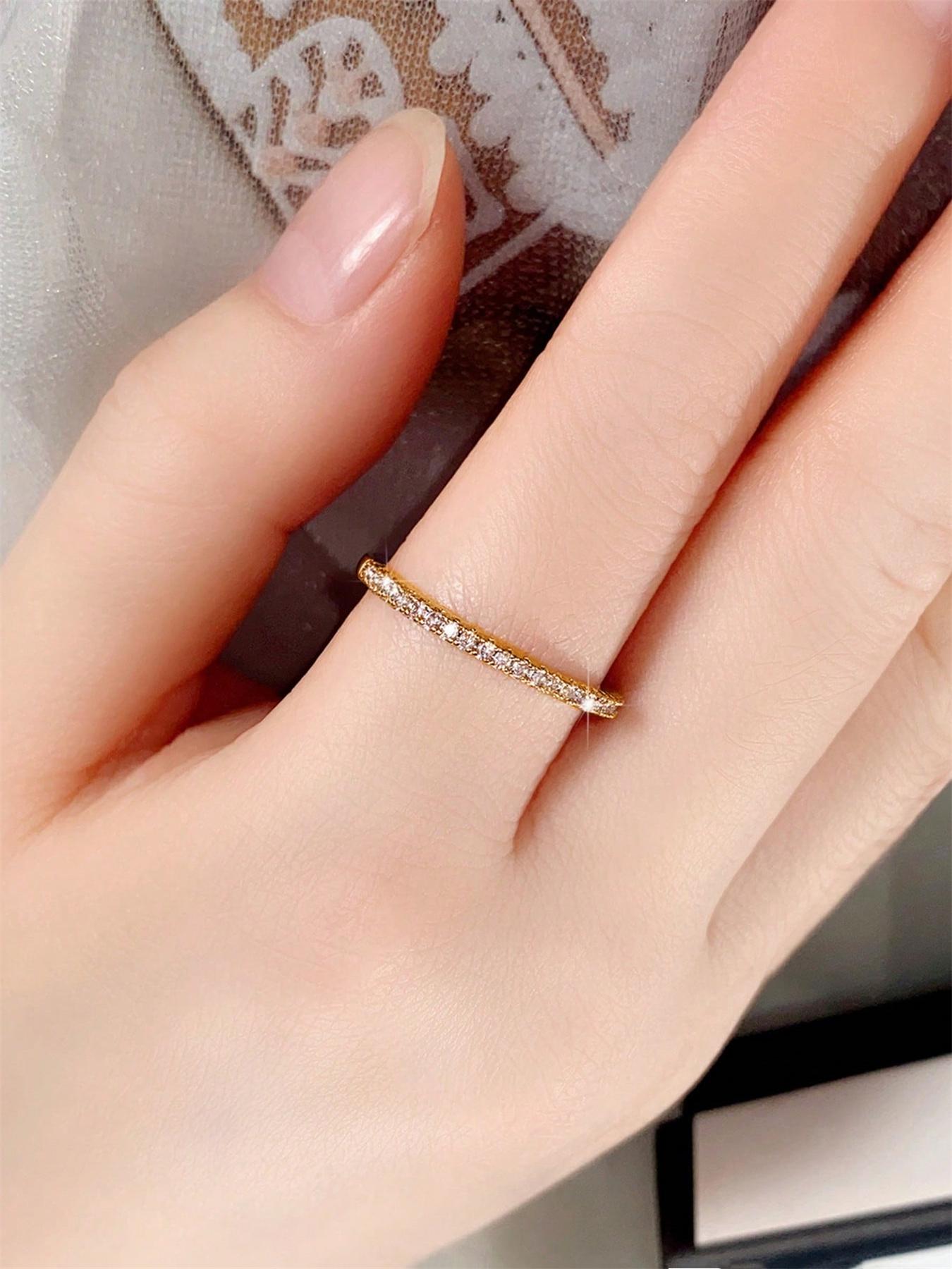 Elegant Women's Zircon Ring, Synthetic Zircon Rings, Artificial Sparkling Zircon Inlay, Casual Copper Jewelry Gift for Wedding Party, All Season Fashion Accessory, Simple Design for Her