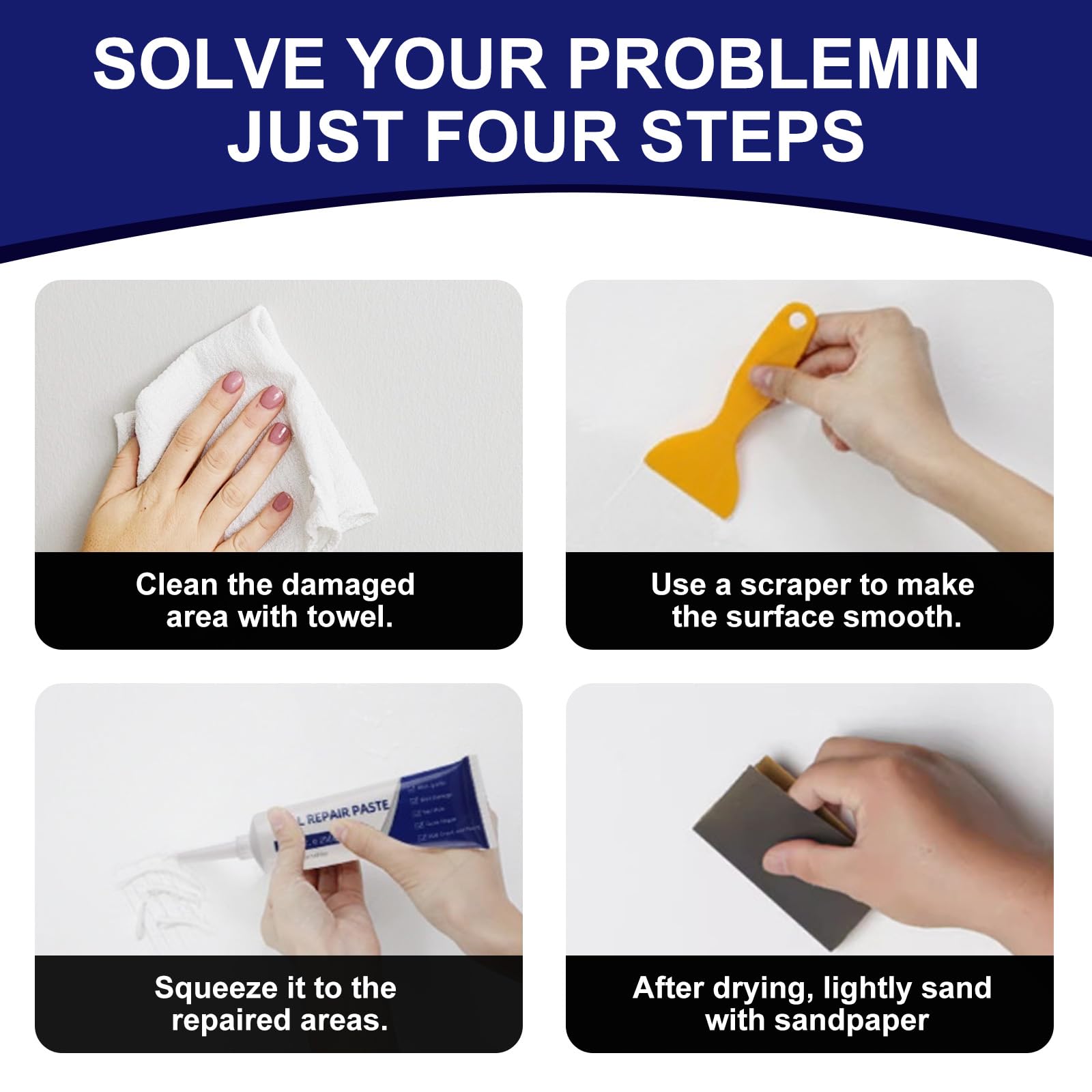 3Pcs Efficient Drywall Repair Kit with Scraper, 2026 Upgrade Quick Drying Wall Repair Paste for Cracks and Holes, Multi Functional Wall Mending Agent for DIY Home Fix