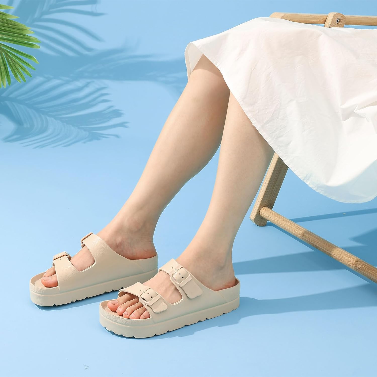 Women's Platform Sandals Footwear - Arch Support, Chunky Lightweight Foam Slip-On Slides, Adjustable Buckle Comfortable Summer Beach Sandals