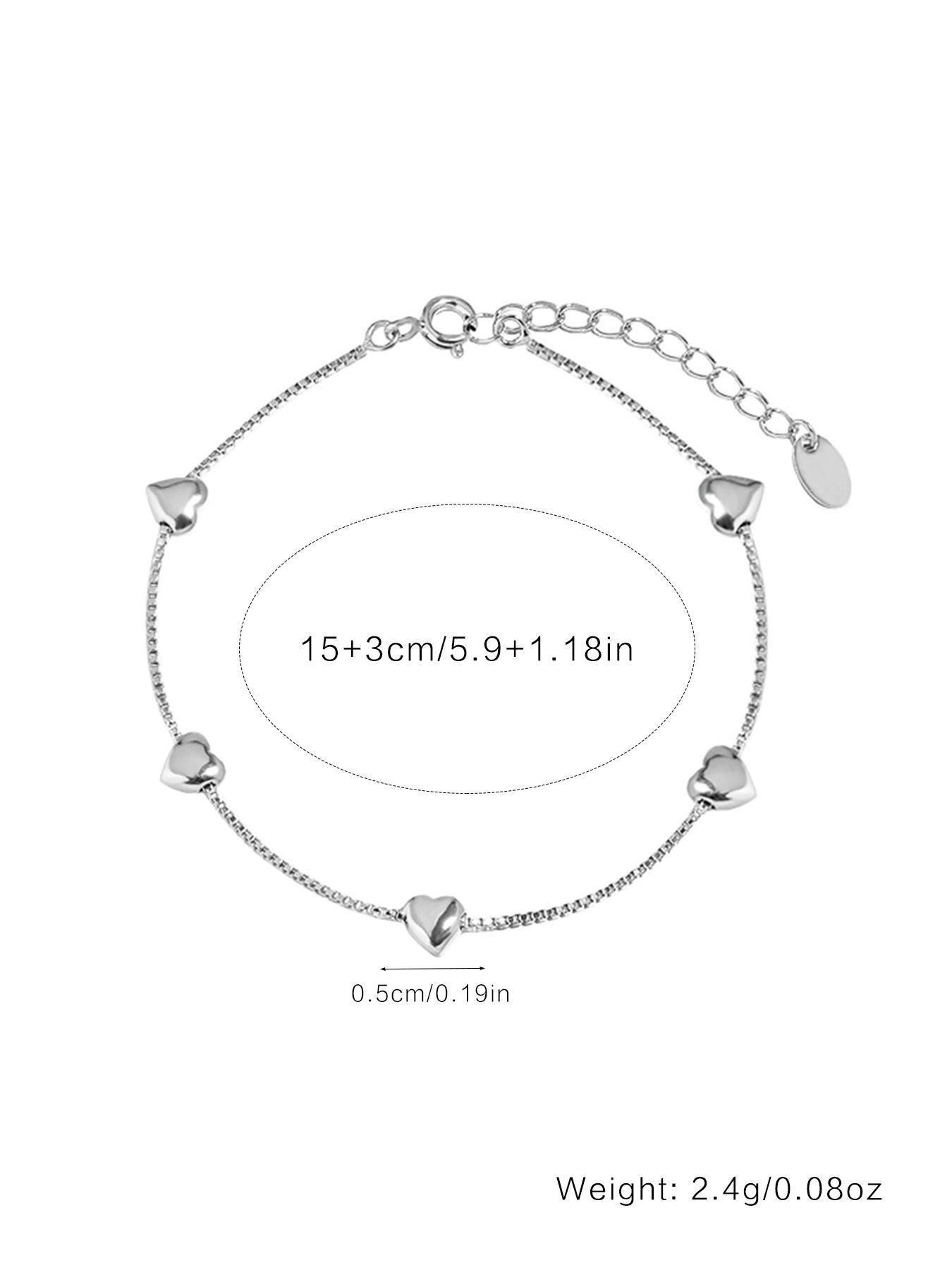 S925 Sterling Silver Simple Heart Design Bracelet, Fashionable Jewelry for Women & Girls, Trendy All-match & Exquisite Jewelry for Birthday Gift, Heart Shaped Bracelet