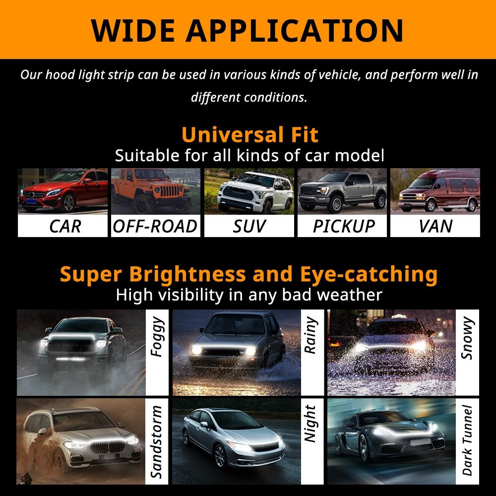 Car Hood LED Light Strip, 1 Count Dynamic Scan Start Up LED Light Strip for Car, Waterproof Flexible Car Decorative for SUV, Trunk, Tesla, BMW, Audi, Toyota, Car Lighting Accessories