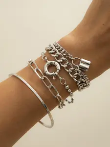 Women's Punk Style Bangle & Alloy Chain Bracelet, Stackable Bracelet, Stacking Bracelet, Fashionable Double Layered Bracelets for Party Styling, Daily Clothing Decor, Trendy All-match & Exquisite Bangle Bracelet Set for Birthday Gift, Non Tarnish Jewelry