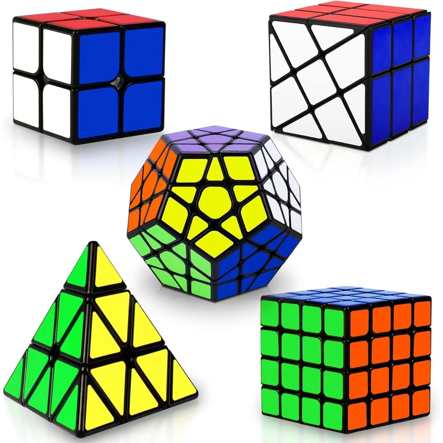 Speed Cube Set, Puzzle Cube, Magic Cube 2x2 4x4 Pyraminx Pyramid Megaminx Puzzle Cube Toy Gift for Children Adults, Pack of 5fidget toys