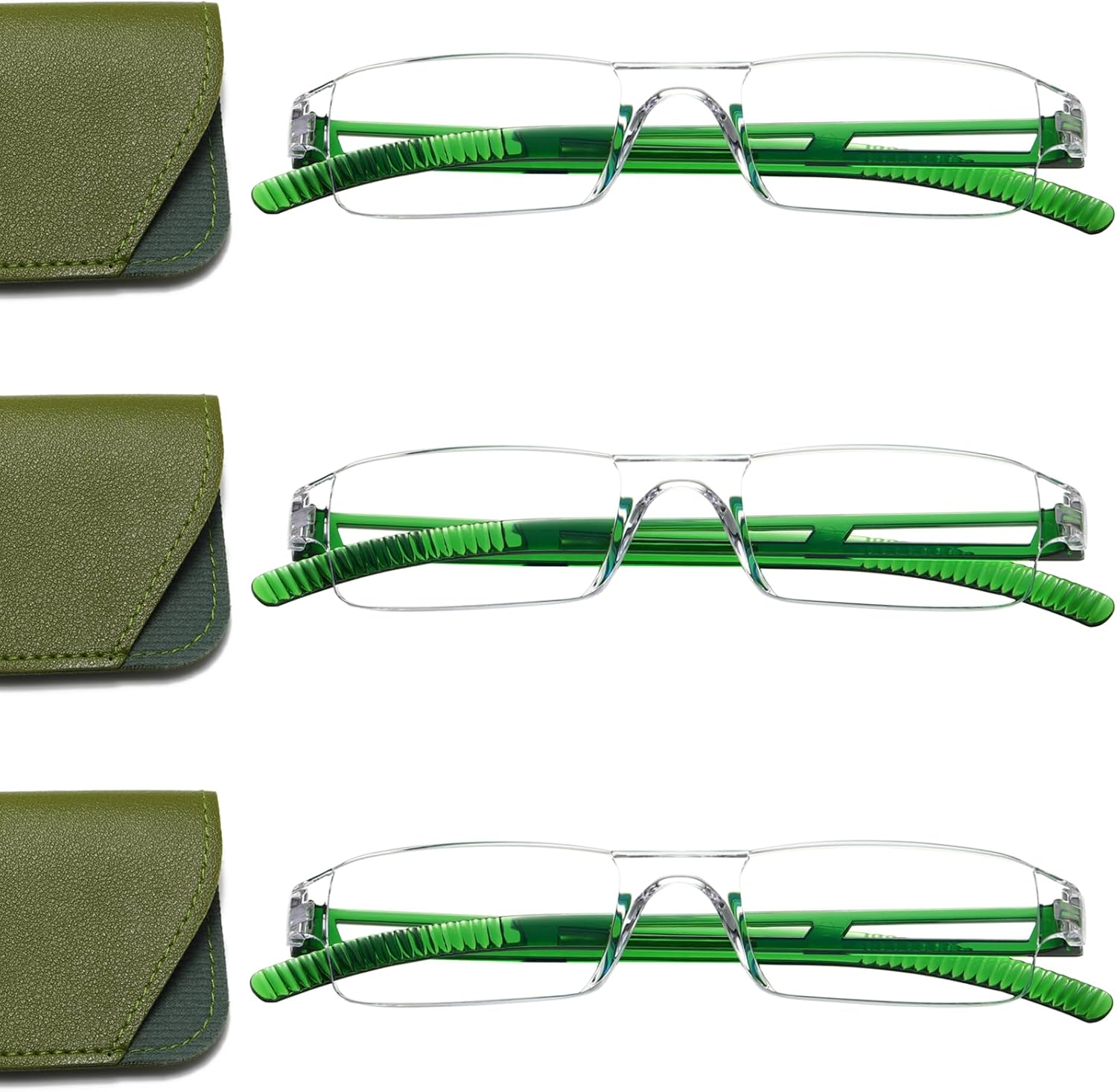 3 pairs of reading glasses, blue light blocking glasses, computer reading glasses for men and women, fashionable rectangular one-piece glasses frame+1.5(Emerald Green)