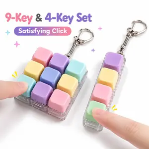 Fidget Click Keychain, 9 & 4 Button Sensory Stress Relief Toy, Portable Keychain for Kids, Teens & Adults, Cute Pastel Colors, Perfect Gift