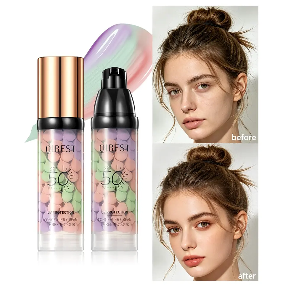 3 Color Correcting Primer, SPF50 PA++++ Sunscreen Makeup Base, 3-in-1 Moisturizing Concealer Isolation Cream, Waterproof Sweatproof Tone Adjusting Face Primer for All Skin Types
