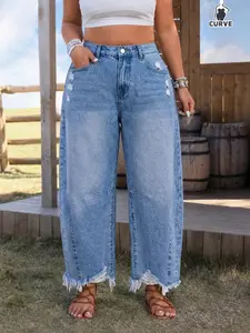 Women's Plus Size Denim Fashion Non-Elastic Knife Pants, Trendy and Comfortable, Perfect for Daily Wear, Stylish and Versatile