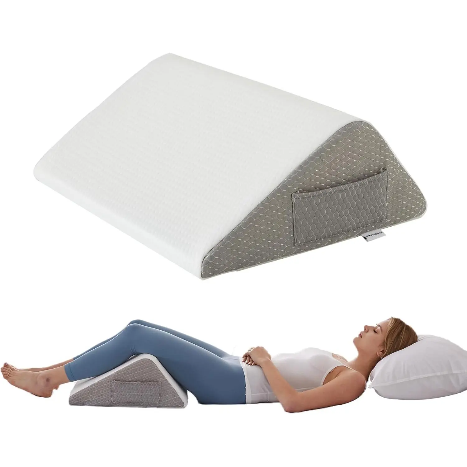 Knee Pillow for Back Sleeping, Leg Pillow Knee Wedge Pillow, Memory Foam Wedge Pillows for Legs Post Surgery, Triangle Pillow for Knee Support, Leg Elevation, Knees Hip Back Pain Relief, White