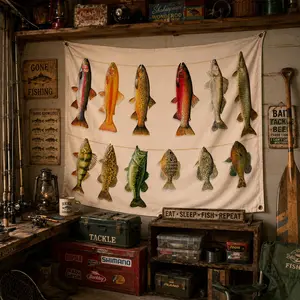 Fishing Theme Fish Banner Backdrop, Ideal for Fishing Shack, Boat Party, Coastal Nautical Decor, Men's Garage Wall Decoration