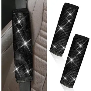 2 count Bling  Seat Belt Covers, Rhinestone   Seat Strap Cushion, Glitter  Seatbelt  Protection Pad, Auto Interior Decoration Accessory for ,  (Black)
