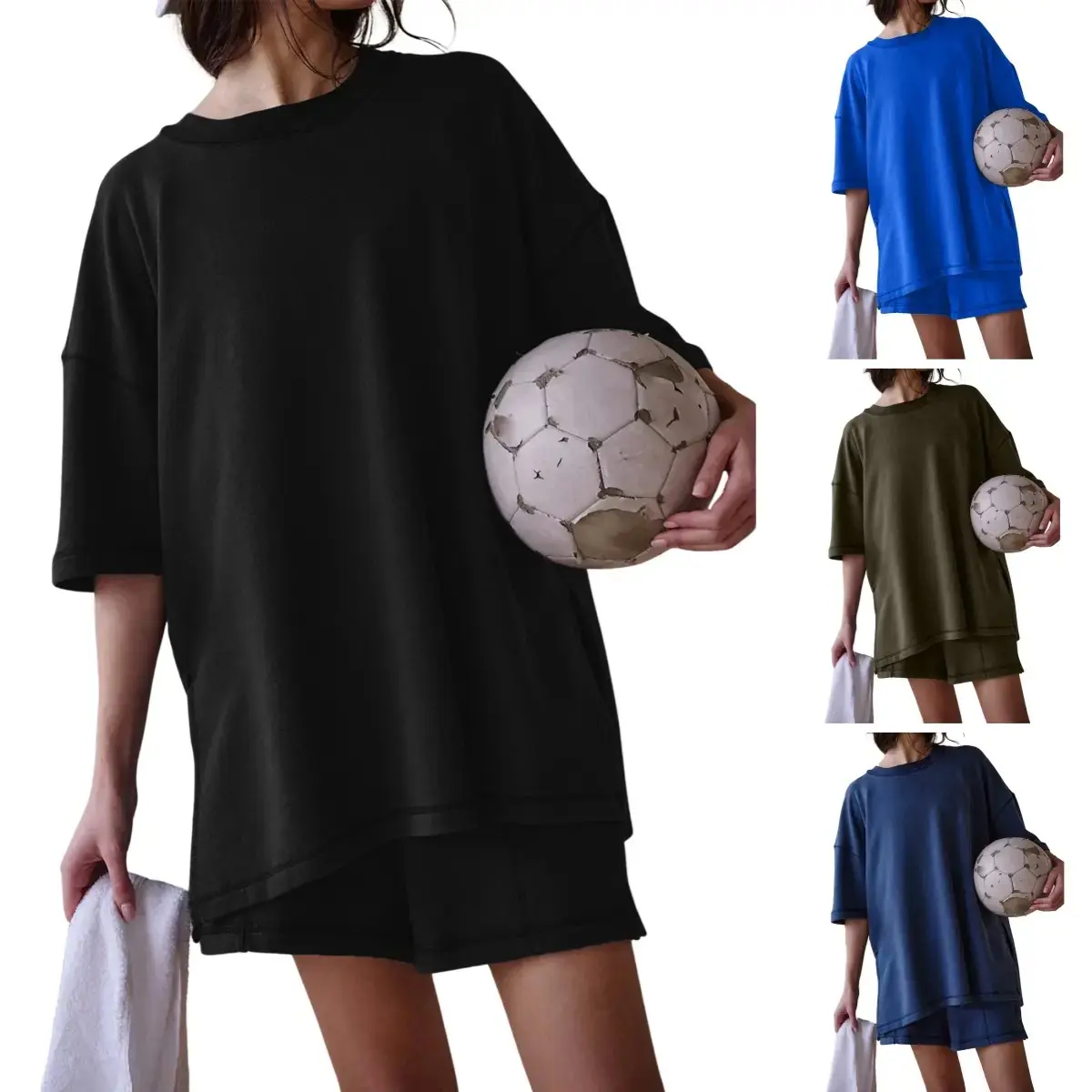 Women's 2-Piece Soft Spandex Minimalist Lounge Set - Lightweight, Breathable Relaxed Tunic Top, High Rise Shorts, Simple Basic Spring-Essential for Everyday On-the-Go Use,summerwins