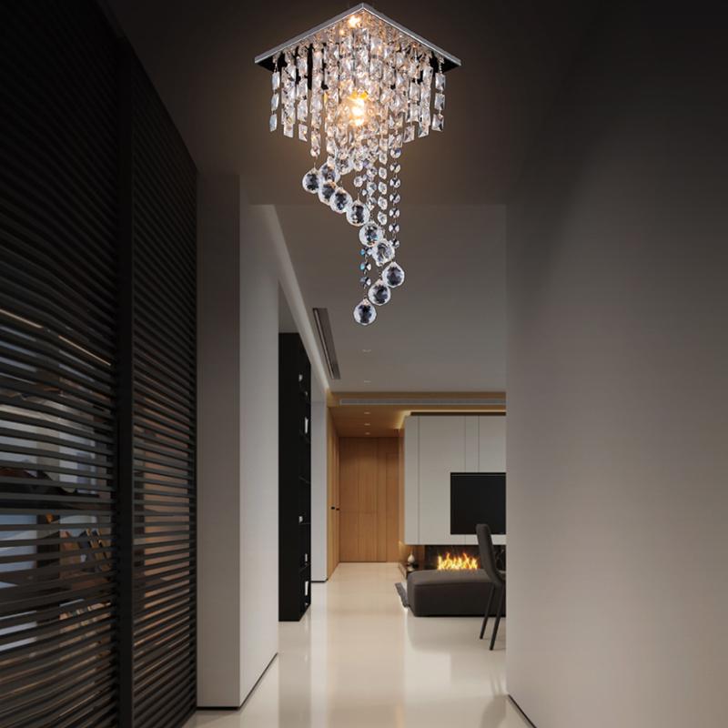 LED Crystal Ceiling Light Multi-Shape Flush Semi-Flush Mount Square Hexagonal Chandelier Stainless Steel E26 AC Light Source Retro Modern Small Size Easy Installation Home Bedroom Living Room Hallway Dining Room Stylish Decorative Lighting QH-MC058