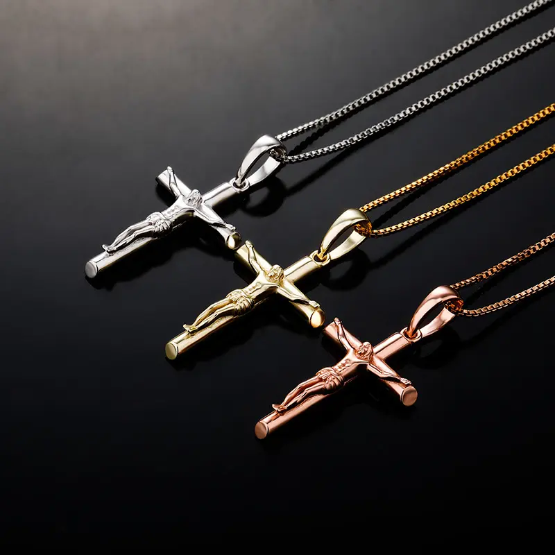 925 Sterling Silver Cross Pendant, Crucifix Shape with Iced Out CZ Accents for Men and Women, Personality Hip Hop Wear, Cross Shape, Box Chain