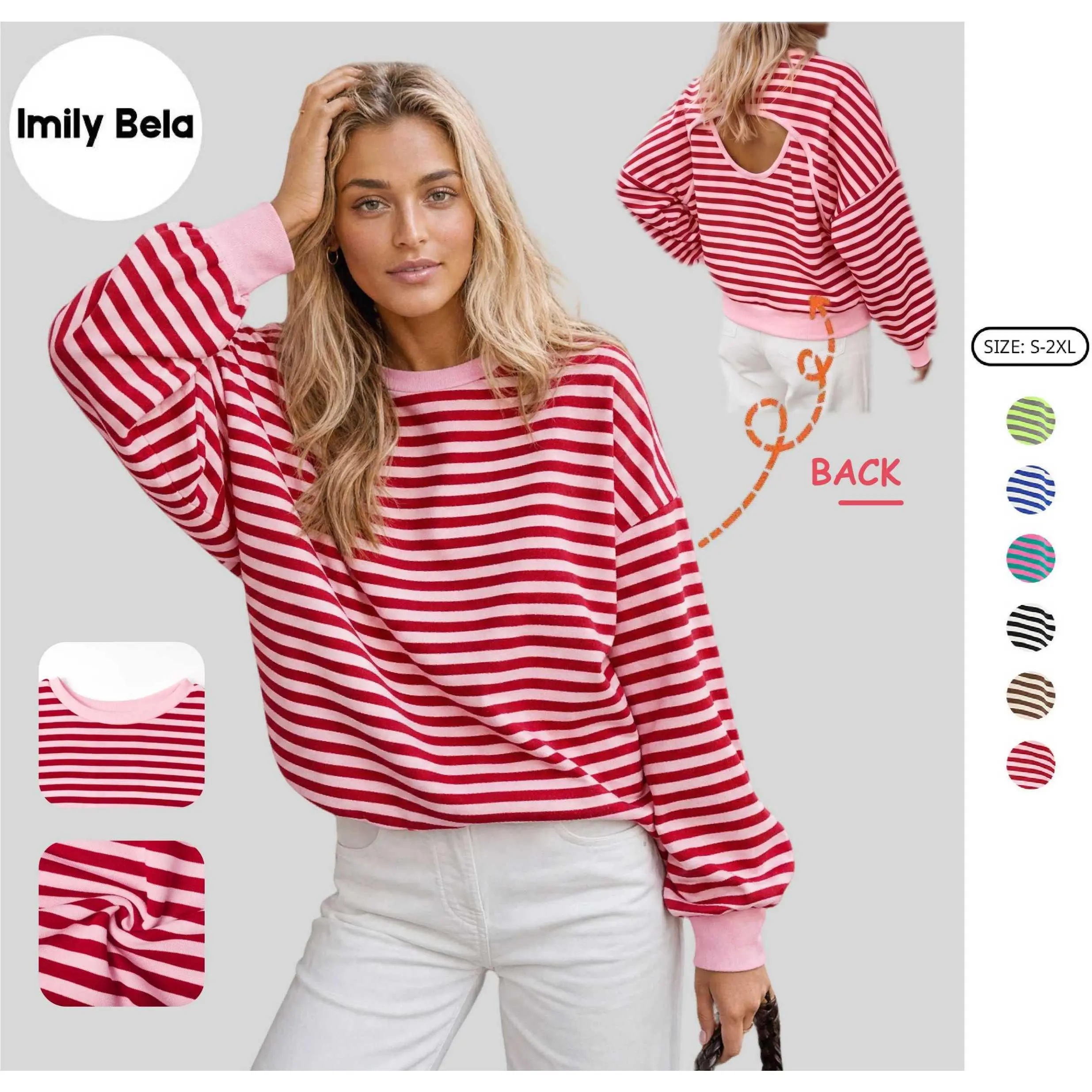 LAICIGO Women’s Striped Oversized Pullover Sweatshirt, Open Back Design, 2026 Cutout Back Pullover Top, Fashion Casual Long Sleeve Shirt