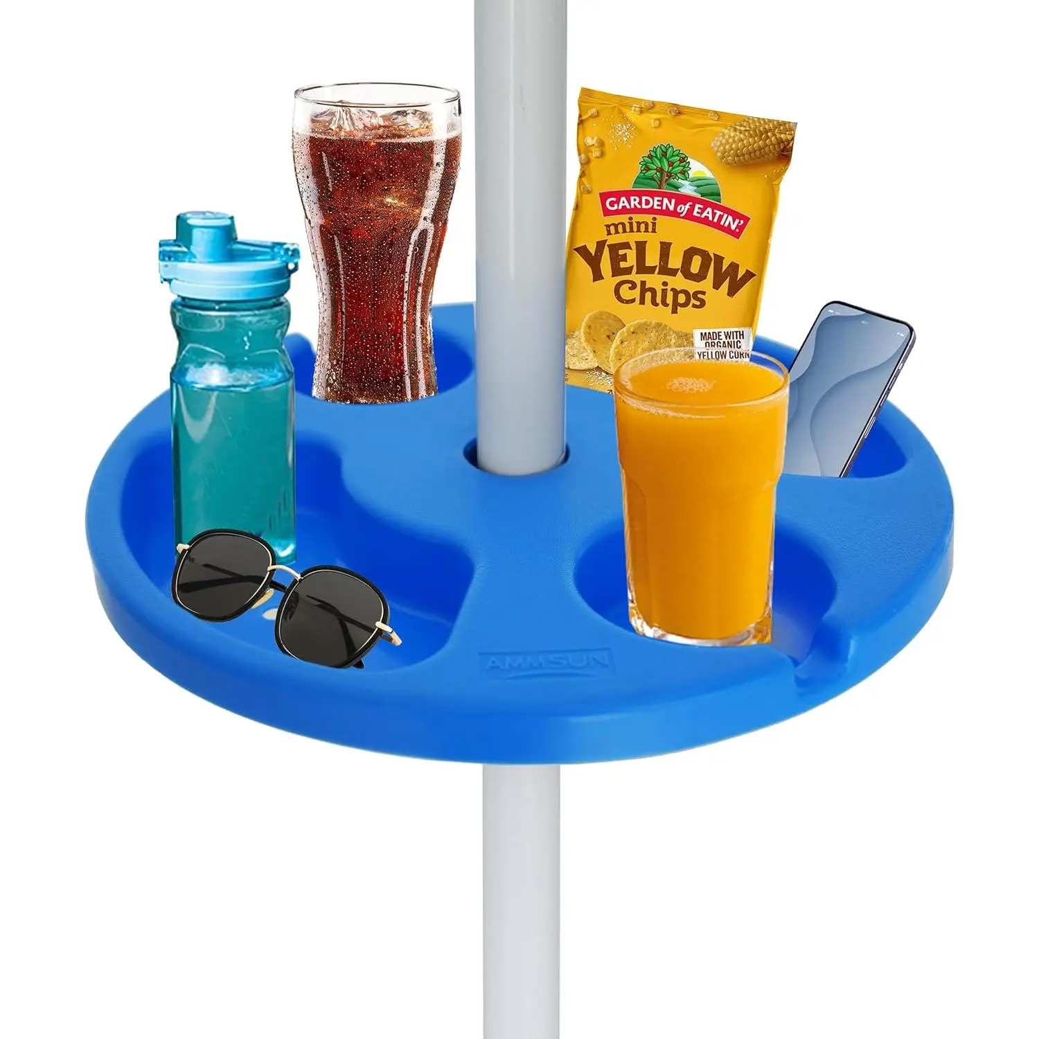 13" Beach Umbrella Table Tray for Beach, Patio, Garden, Swimming Pool with Cup Holders, Snack Compartments Blue
