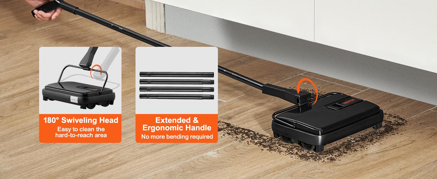 Carpet Sweeper, 7.87 in Sweeping Paths, Floor Sweeper Manual Non Electric, 300 ml Dustbin Capacity with Comb for Home Office Rugs Hardwood Surfaces Wood Floors Laminate, Cleans Dust Pet Hair