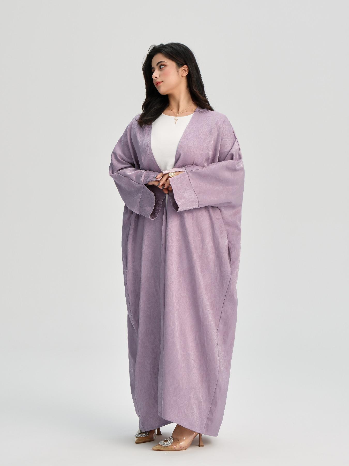 Women's Jacquard Split Sleeve Abaya Casual Cardigan, Modest V Neck Long Sleeve Open Front Abaya Dress for Daily Wear, Women's Islamic Clothing for All Seasons