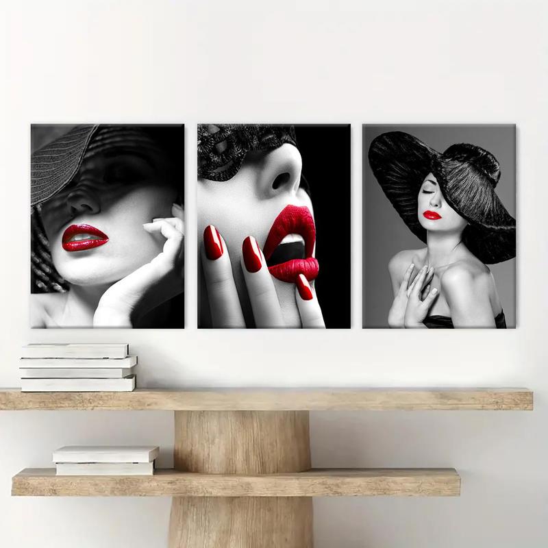 Wooden Framed Canvas Painting, 3 Counts/set Modern Fashion Woman Pattern Wall Art, Wall Decor for Home Living Room Bedroom Office