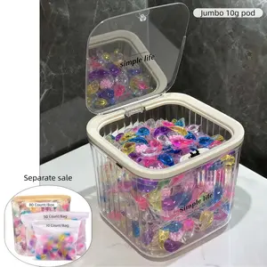 6D 6-in-1 Laundry Detergent Pods - 80 Counts with 3100ml Thickened Acrylic Storage Box, Refillable Container, Deep Clean, Long-Lasting Freshness, Stain Fighter, Color & Machine Safe, Fragrance Detergent Beads, Scented Detergent Balls