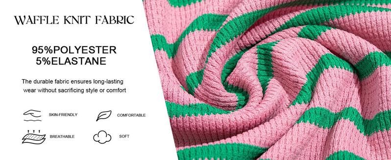 Imily Bela Womens Oversized Striped Sweatshirts Henley Shirts Color Block Casual Pullover Waffle Knit Tops