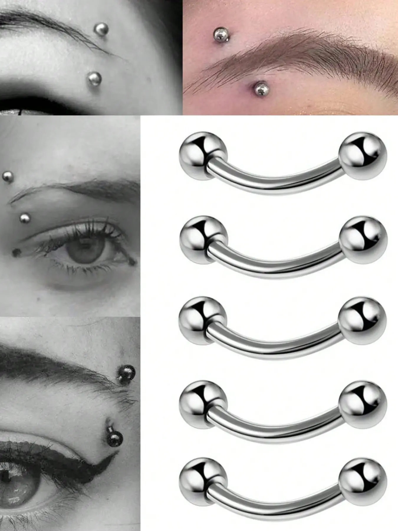 2-10pcs Surgical Steel 3mm Ball Curved Barbell Nose/Lip/Ear Piercing Jewelry Body Piercing Jewelry