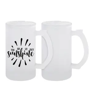 24 Pack 16oz Sublimation Glass Beer Mug with Handle, Frosted/Clear Glass Mug for Heat Press Printing