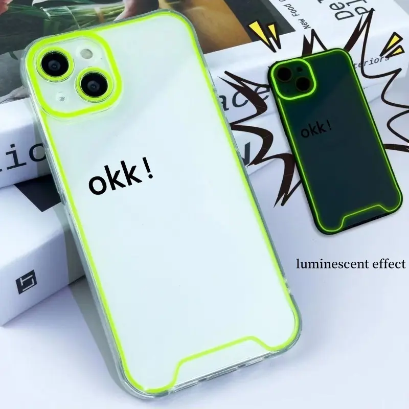 Minimalist OKK Handwritten English Neon Glow-in-the-Dark Phone Case, Creative & Stylish Design, Compatible with iPhone 17, 16, 15, 14, 13, 12, 11, Plus, Pro, Pro Max, Halloween & Christmas Gift
