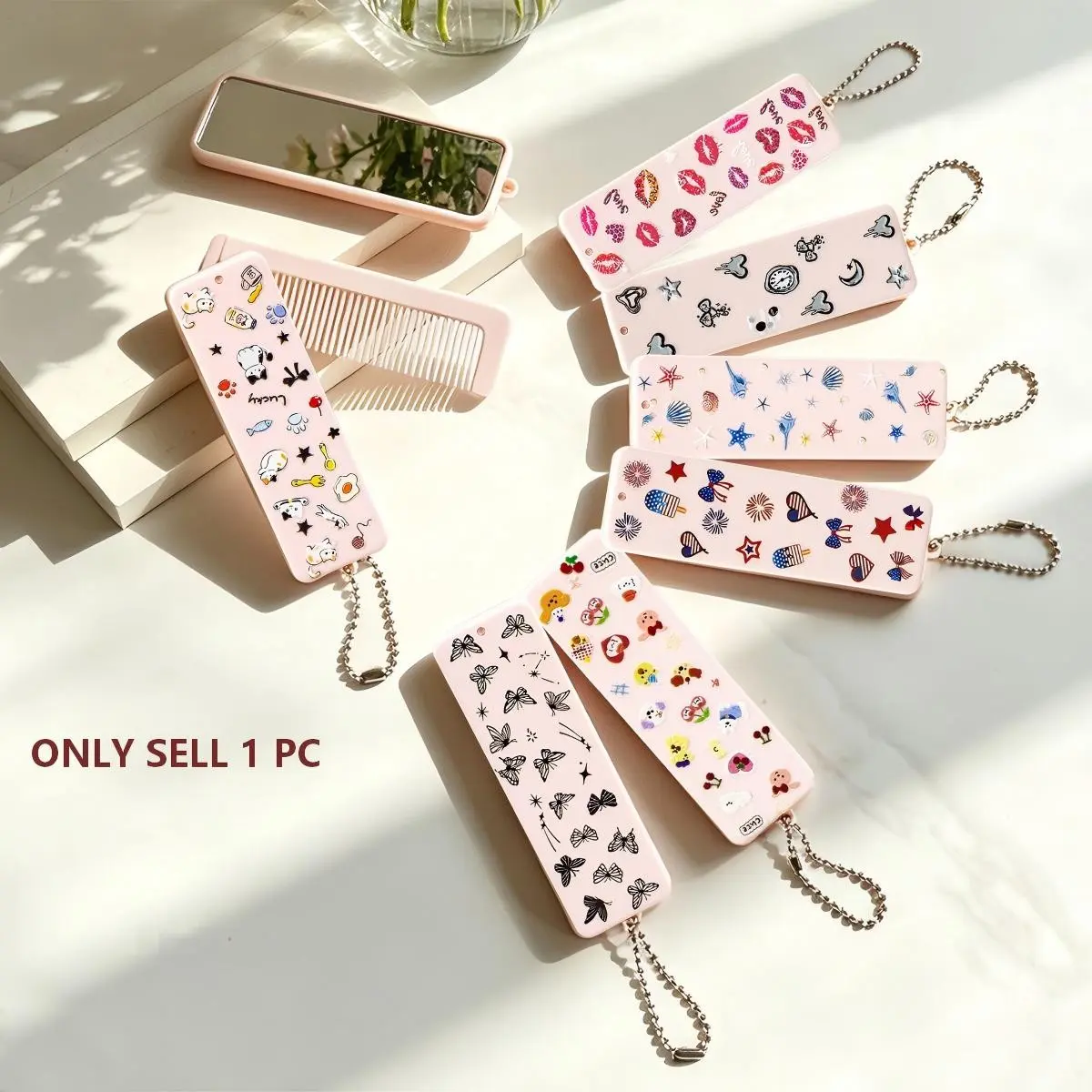 Foldable Comb Set with Stickers, DIY Personalized Small Comb with Mirror, Cute Cartoon Stickers, Pocket Comb for Travel, Gift for Women, Hair Combs