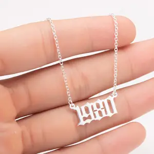 1992 Old English Font Birth Year Necklace for Women Men, 18K Gold Plated Stainless Steel Gothic Number Pendant Necklace, Dainty Minimalist Choker, Vintage Hip Hop Personalized Jewelry, Birthday Anniversary Gift for Her Him