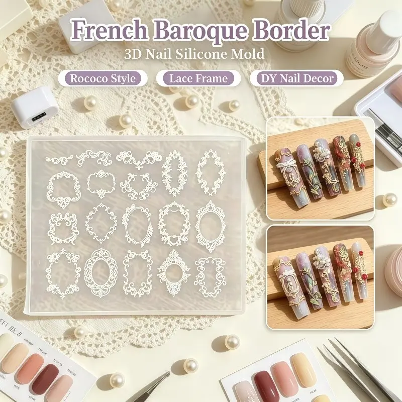 3D French Baroque Border Embossed Nail Art Silicone Mold, DIY Nail Accessories Essential, Perfect for Creative Nail Designs