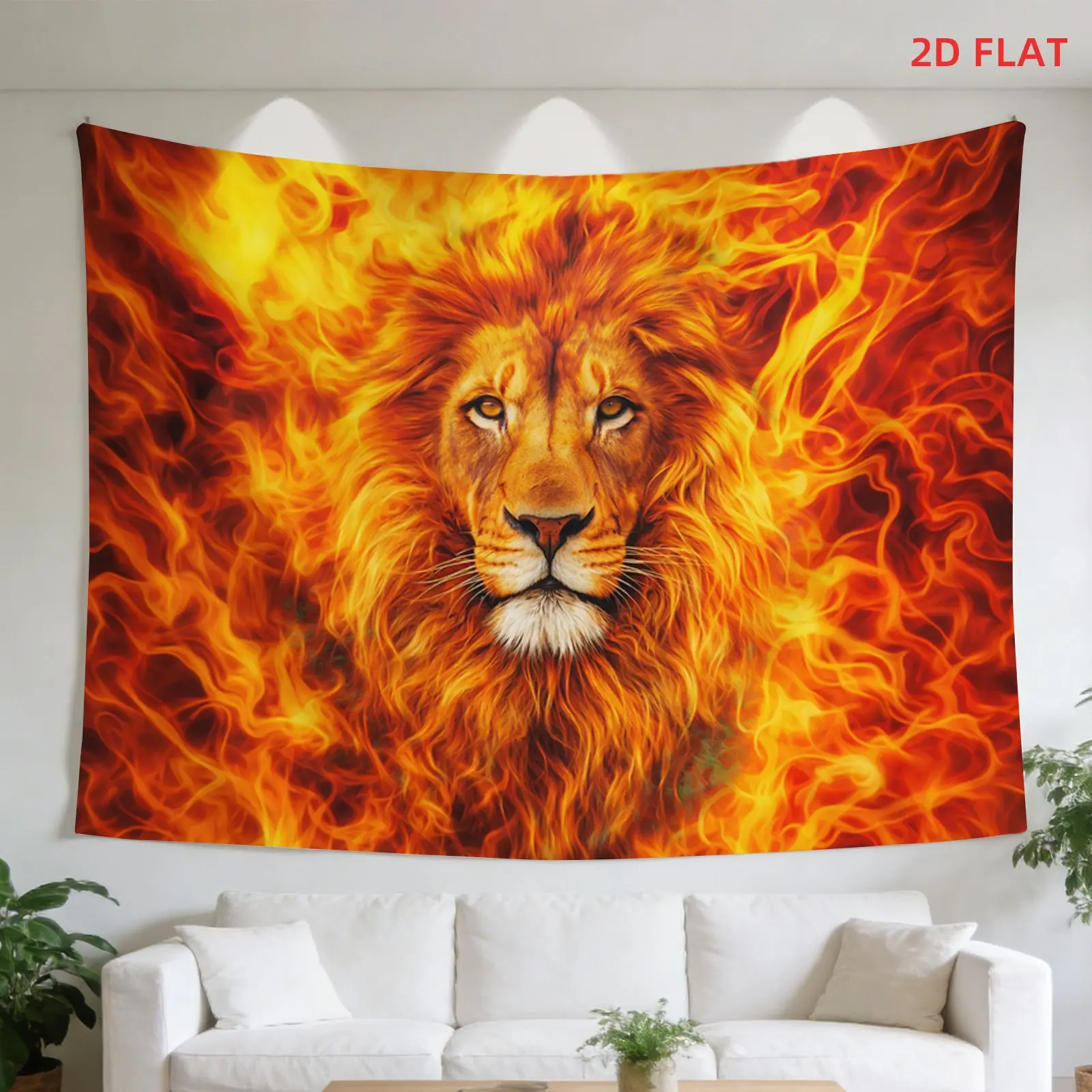 Lion Blaze Tapestry Wall Hanging - Flaming Lion Fire Horizontal Wall Decor Suitable for Bedroom, Living Room, Meditation Area, Office, Party