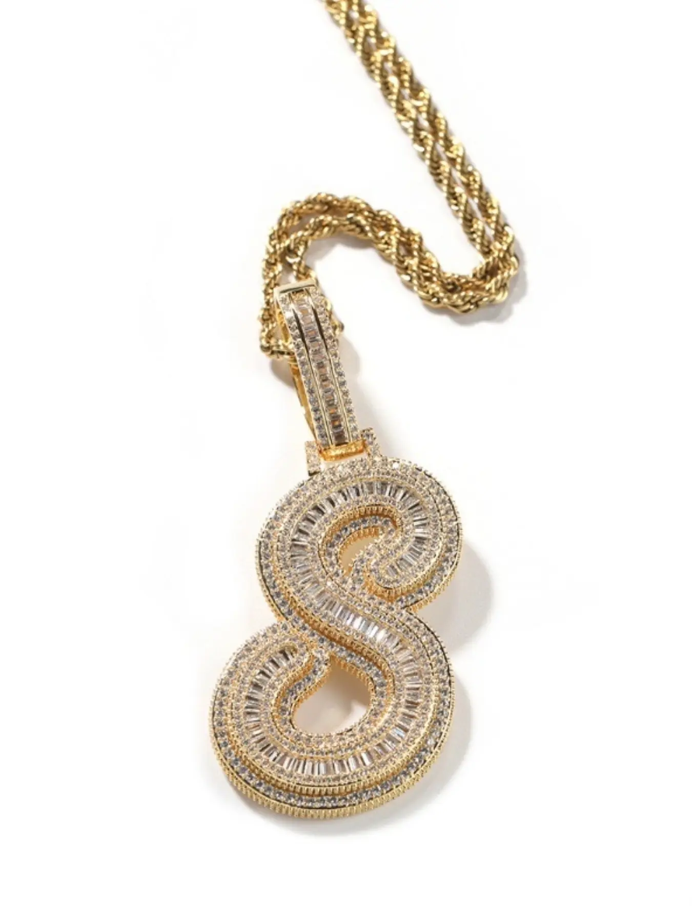 Creative Zircon Embedded Necklace, Initial Necklace Jewelry, Handwritten A-Z Letter Pendant, 24-Inch Braided Chain, Hip Hop Style, Luxurious and Versatile