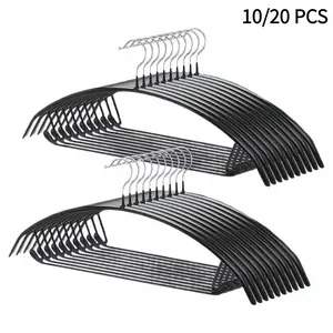 16.5 Inch Metal Hangers 10/20 Pack, No Shoulder Bumps Non-Slip Rubber Coated Contour Hangers with Pants Bar for Sweater Suit Coat (Black)