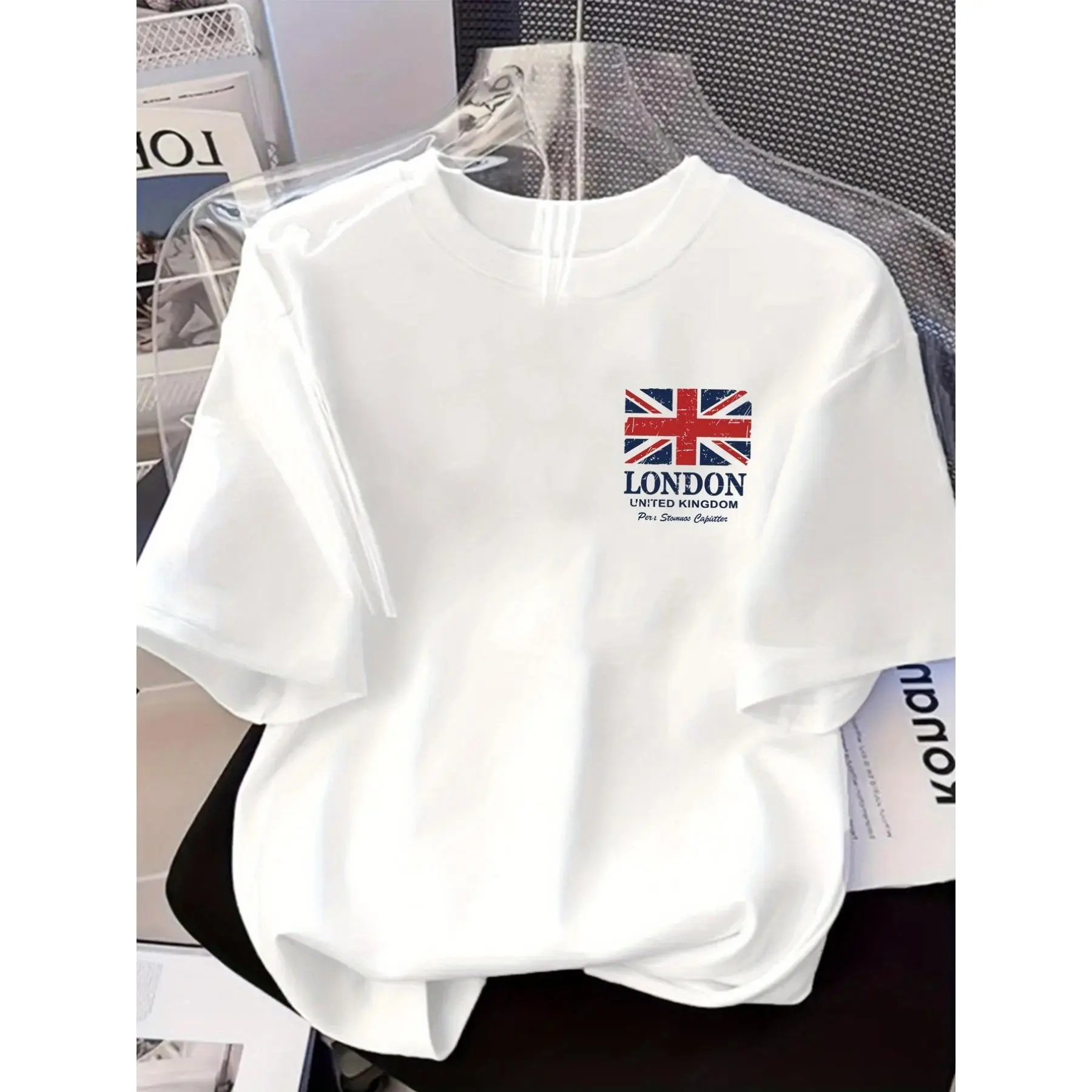 Women's Cotton Knit Short-Sleeve T-Shirt - British Flag Union Jack, "LONDON UNITED KINGDOM" Graphic, Breathable Round Neck, Regular Fit, Basic Clothes, Stretch Fabric, All Seasons Casual Top, Ideal Gift for UK Fans
