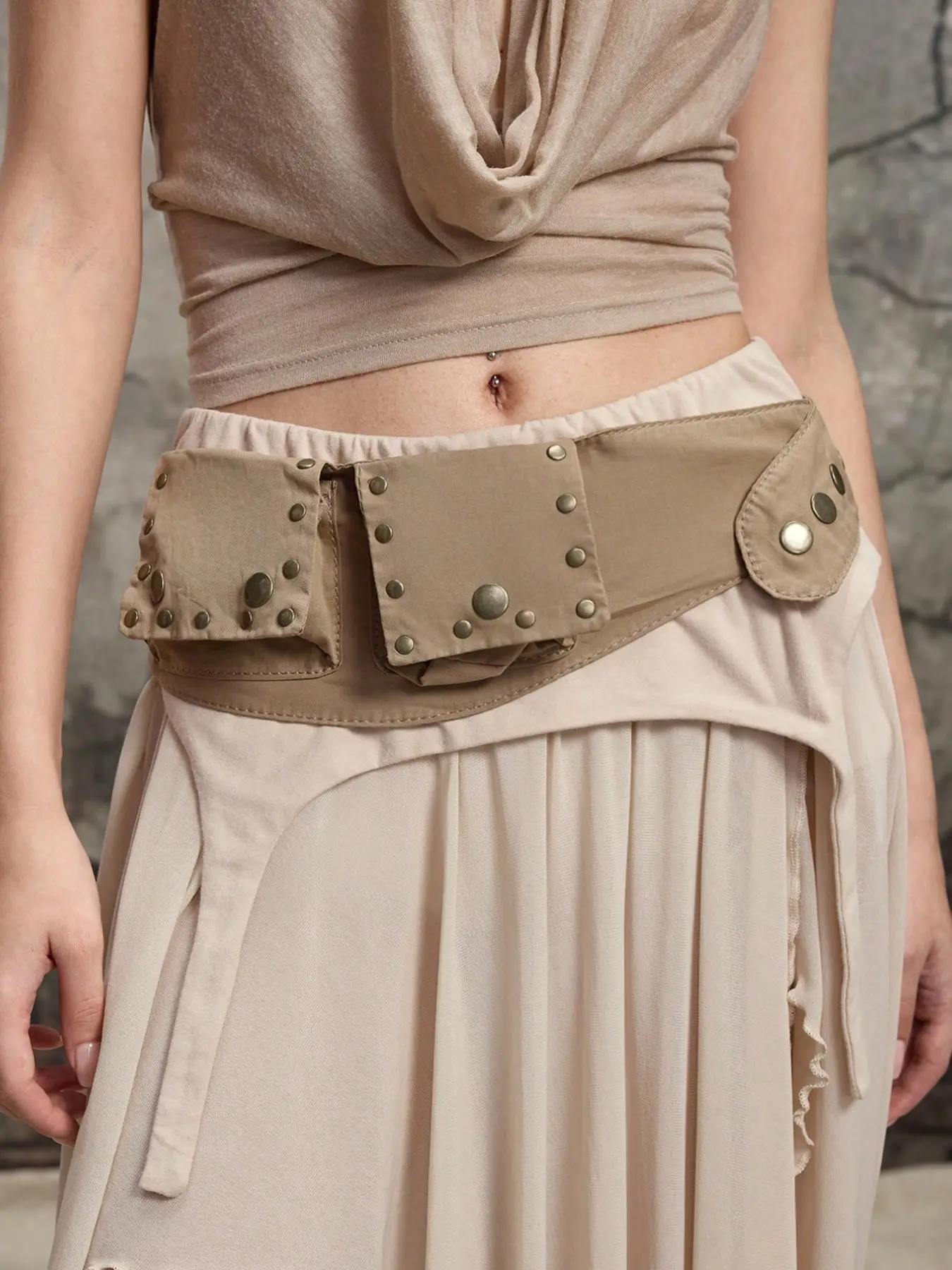 Wasteland Style Khaki Multi-Pocket Cargo Wide Waist Belt