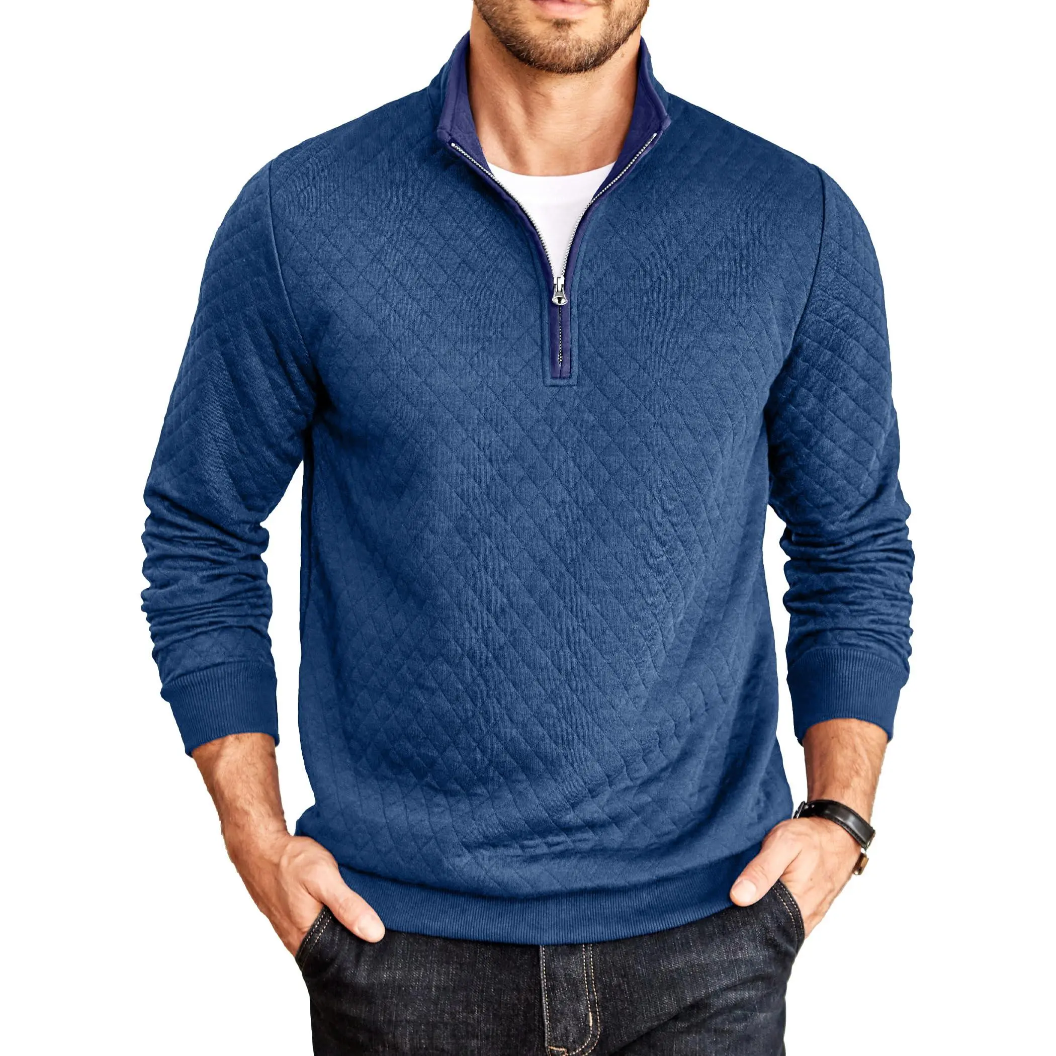 Coofandy Men's Classic Quilted 1/4 Zip Pullover, Soft Fashion Mock Neck Long Sleeve Casual Tops