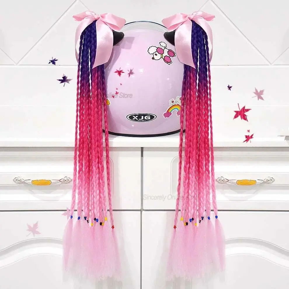 2pcs New Style Motorcycle Helmet Braids Decor Pigtails Wig Motorbike Cycling Skiing Helmet Decorations Braids For Women Child