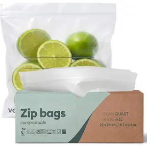 Compostable Quart Bags 30 Ct, Plastic-Free Zip Bags for Leftovers Marinades and Meal Prep, -Free and BPI Certified, Freezer Safe Airtight Seal, -Based