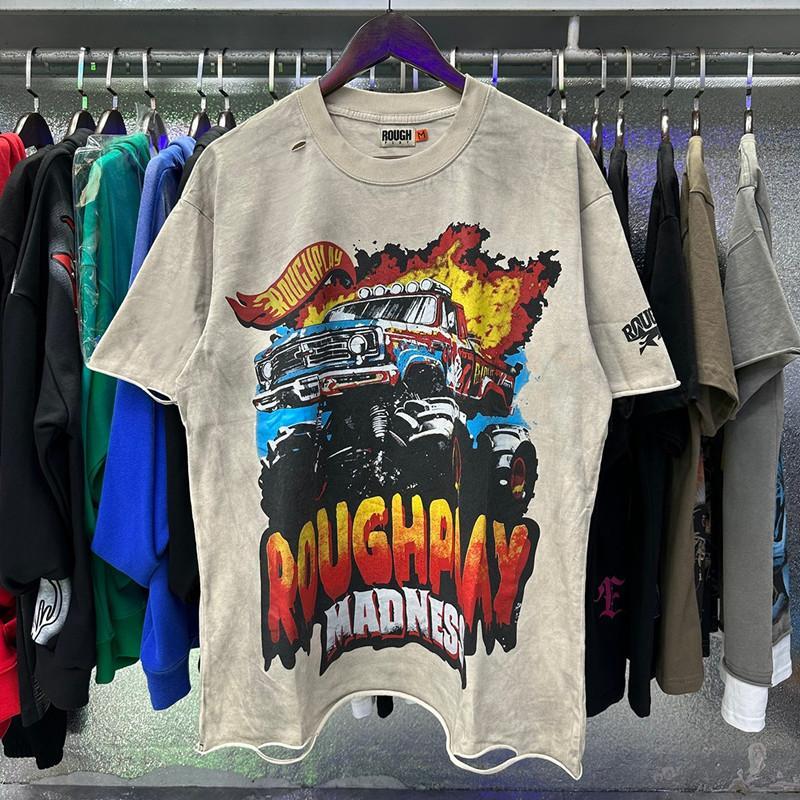 Vintage Washed Roughplay T-Shirt, Heavyweight White Ink Jesus Skull Print, Retro Rockabilly Bling Diamond Patchwork, American Hip Hop Unisex Streetwear Short Sleeve Cotton Tee