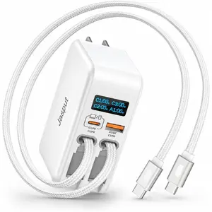 67W Retractable Wall Charger, 4-in-1 USB C & USB-A Ports for Travel Charger with  3.3ft -in USB C Cables, LED Display, Compact GaN Charger for  15/16/17, iPad, MacBook, Galaxy