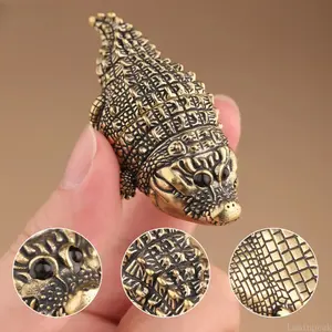 2026 New Solid Brass Crocodile Figurine - Multi-Purpose Bag Charm, Modern Aesthetic Room Accessories For Desk, Indoor Recreation Decor
