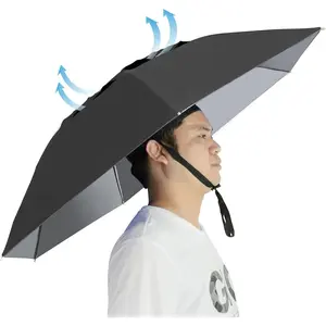 Umbrella Hat Folding Adjustable Sun Rain Cap, 37.4” UPF 50+ UV Protection Large Hands Free Umbrellas, 7-Ribs Waterproof Headwear for Fishing Gardening Golf Sunshade Outdoor.