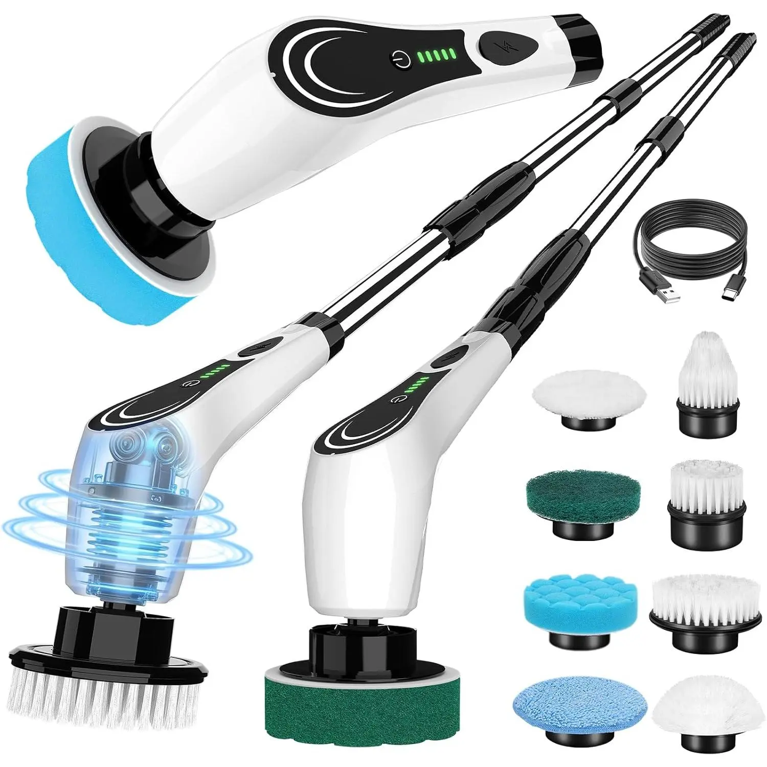 Electric Spin Scrubber, 8-in-1 Cleaner| scrubber, LED display, dual speeds, IPX7 waterproof, interchangeable for grout, tub, shower, wet-dry vacuum