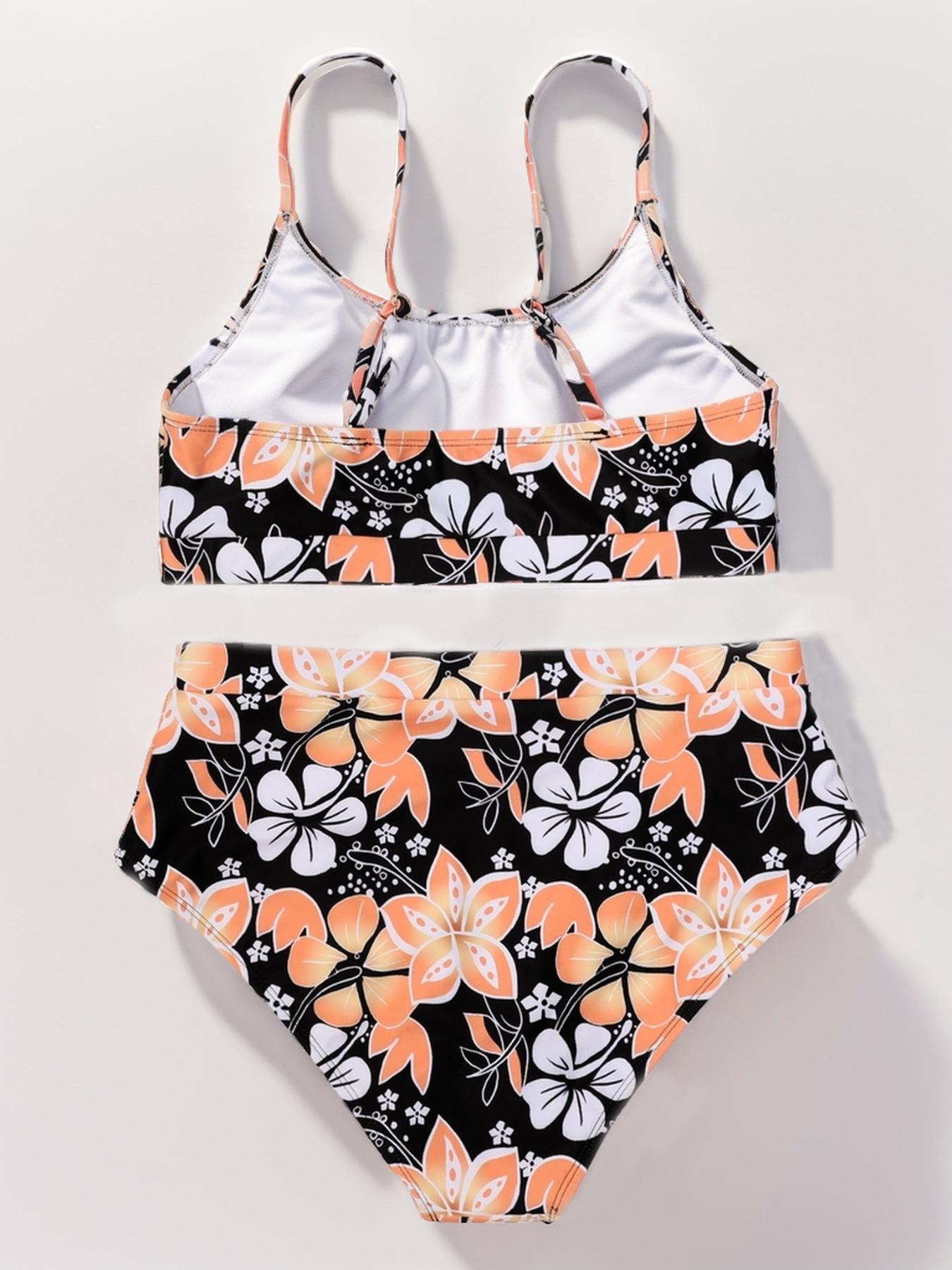 Two-piece Set Women's Floral Print Swimsuit Set, Summer Clothes Women, Casual Adjustable Strap U Neck Swim Top & High Waist Swim Bottoms, Women's Swimwear for Summer, Floral Bikini Sets