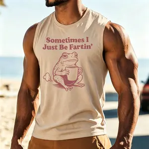 Retro Frog Coffee "Sometimes I Just Be Fartin'" Tank Top, Funny Humor Meme Sleeveless Tee, Aesthetic Streetwear Workout Tank, Funny Frog Lover Casual Tank for Everyday & Gym Wear
