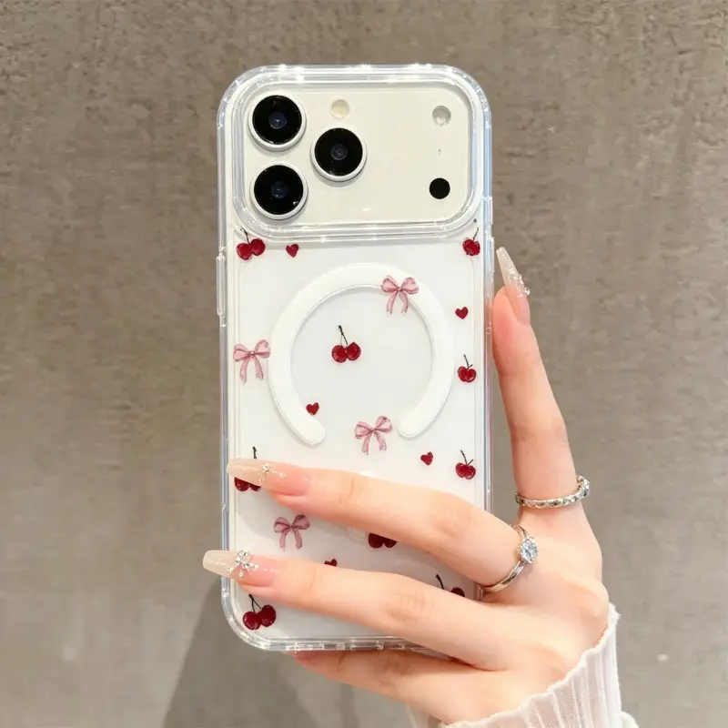 Cherry Bow Love Advanced fashion giftMagnetic Phone Case for iPhone 15 Plus 17 16 Pro Max Air E 14 13 12 11 X XS XR Shockproof Soft Premium Stylish Durable Protection Case