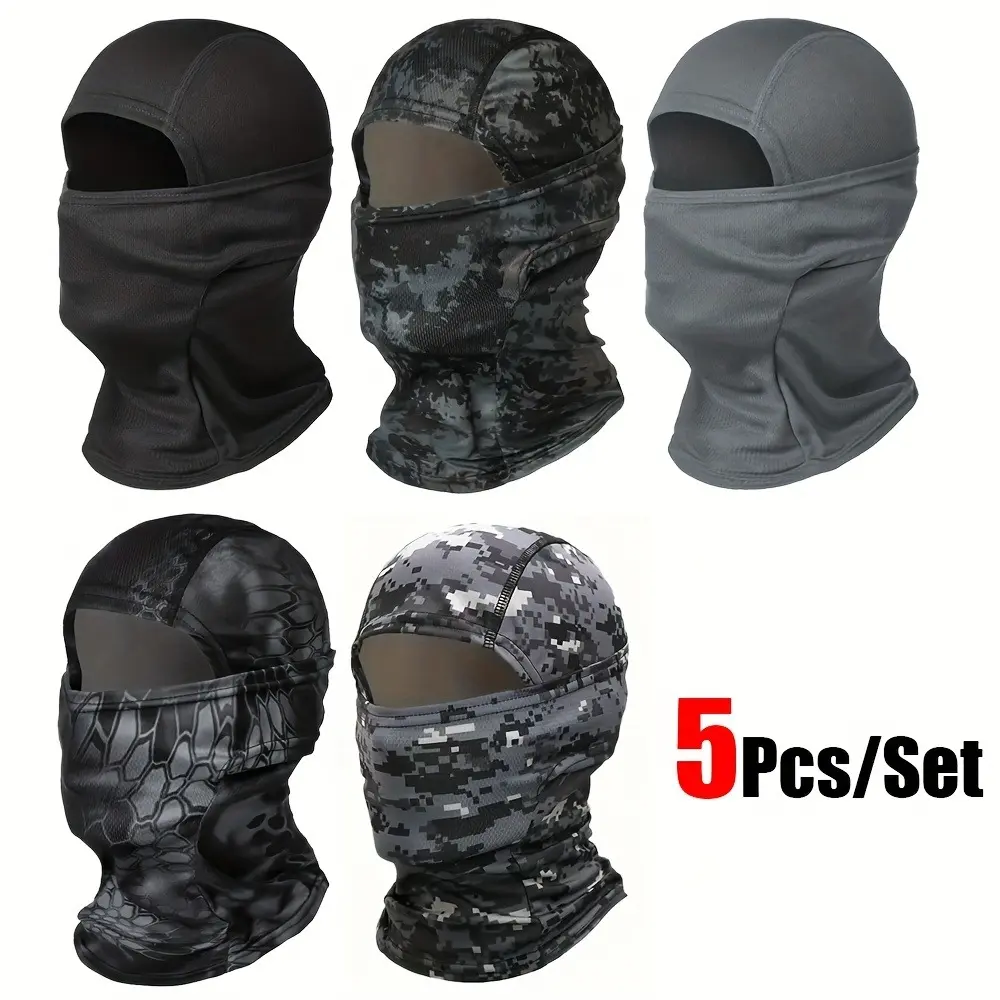 Unisex 5-Piece Sporty Cotton Face Covers & Mask Set, Adjustable Neck Gaiter Headscarf, Breathable Sun Protection for Outdoor Sports, Hiking, 5-Piece Set, Sporty Face Covers & Mask