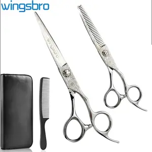 Professional Haircutting Kit, Wingsbro 6.5 Inch Scissors Set, Flat Blade & Thinning Shears, Includes Comb & Leather Case