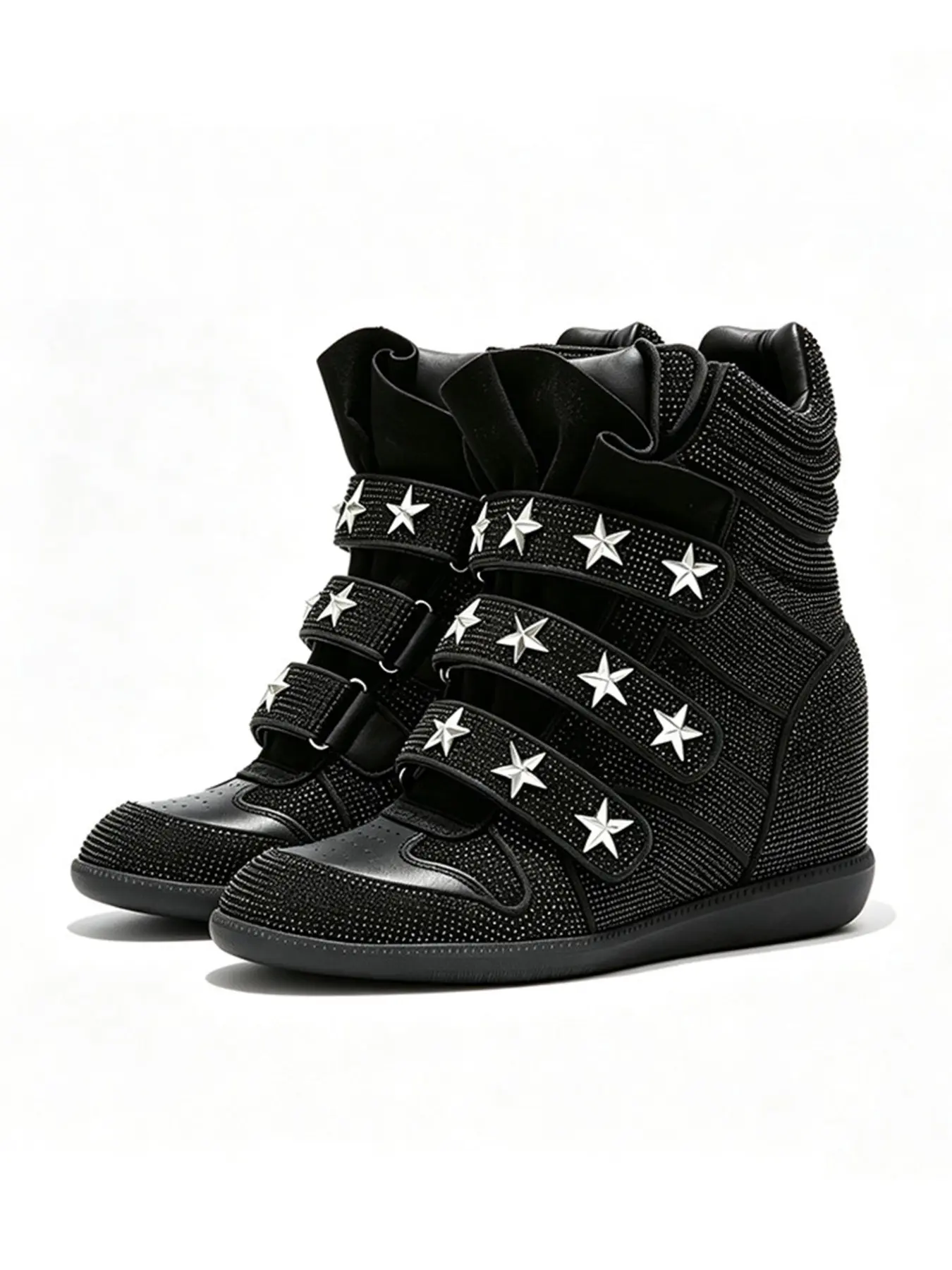 Women's High Top Casual Shoes, Velcro Design, Colorblock, Fall Winter, Trendy, Medium Width, PU Sole, Round Toe, Comfortable