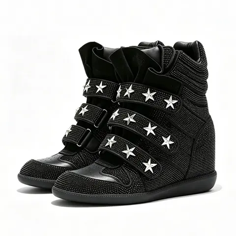 Women's High Top Casual Shoes for Fall & Winter, Velcro Colorblock Design, PU Sole Round Toe Comfortable Trending Sneakers